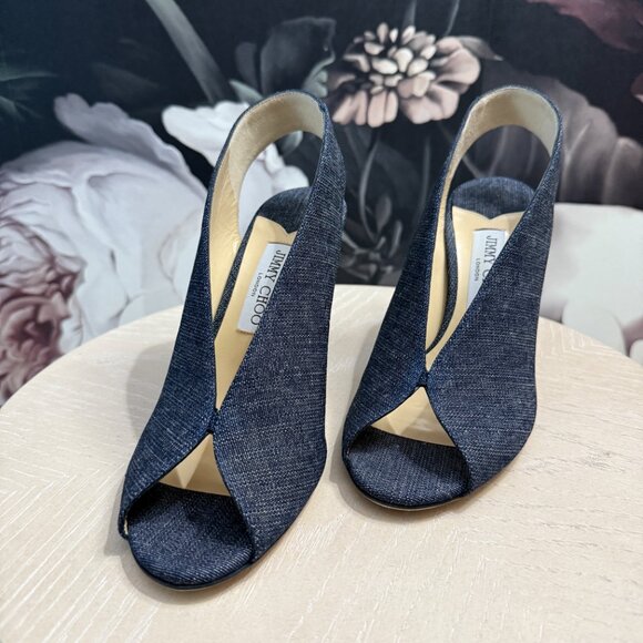 Jimmy Choo SHAR 85 Denim Peep-Toe Heels NEW – Size 40 | 9  (New in Box) - Picture 4 of 9